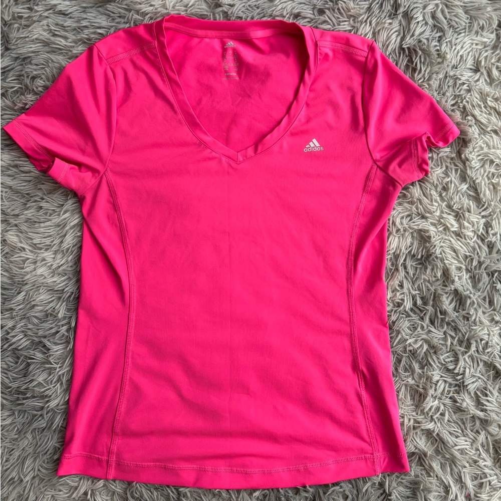 Adidas Women's Bright Pink V-Neck Tee